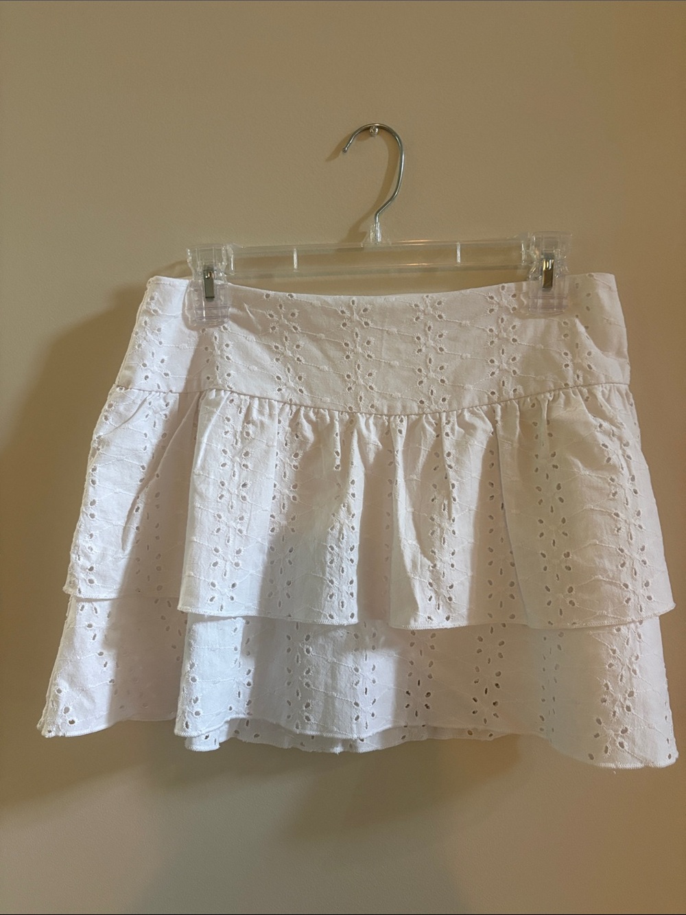 L A Hearts (PacSun) White Eyelet Ruffle Tier Mini Skirt